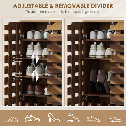Shoe Cabinet, 20 Pair Shoe Storage Cabinet with Hollowed-Out Doors, Distressed Brown