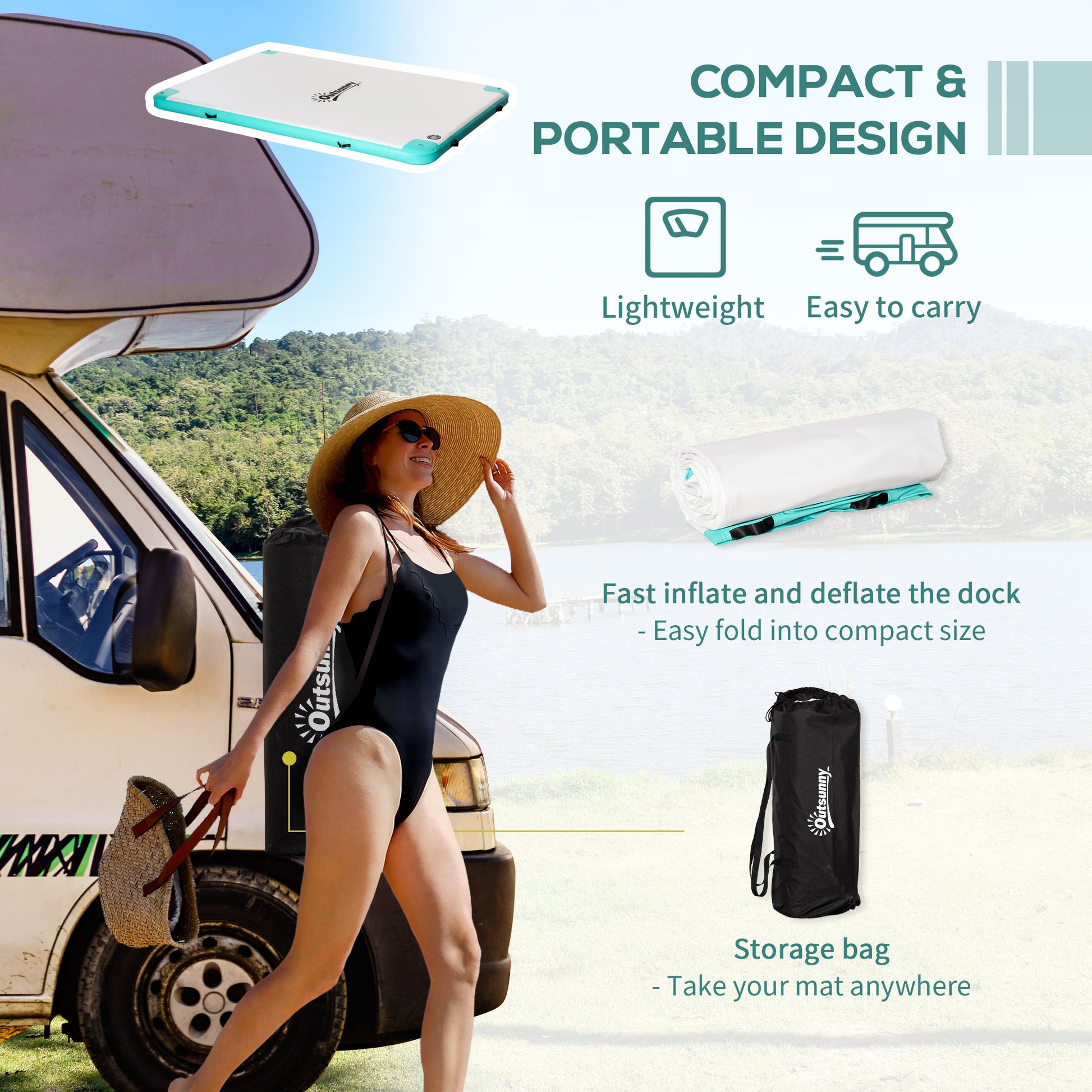 10' x 7' Water Floating Dock, Rafting Inflatable Island with Air Pump and Backpack for Pool, Beach, Ocean, Blue & Green