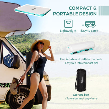 10' x 7' Water Floating Dock, Rafting Inflatable Island with Air Pump and Backpack for Pool, Beach, Ocean, Blue & Green