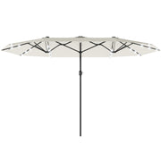 173" Double-Sided Sun Umbrella Garden Parasol Patio Sun Shade Outdoor with LED Solar Light, Cream White