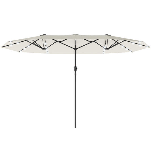 173" Double-Sided Sun Umbrella Garden Parasol Patio Sun Shade Outdoor with LED Solar Light, Cream White