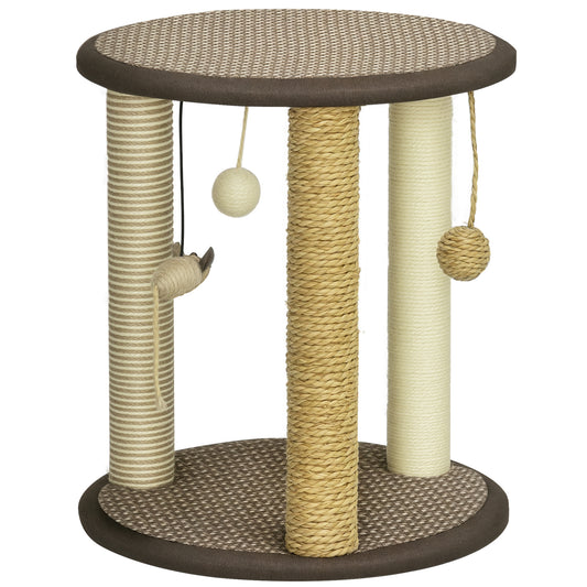 17" Cat Tree, Kitty Activity Centre with Hanging Toys, Cat Tower with Jute, Sisal, Seagrass Scratching Post, Brown