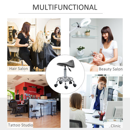 Saddle Stool, PU Leather Adjustable Rolling Salon Chair for Massage, Spa, Clinic, Beauty and Tattoo, Black