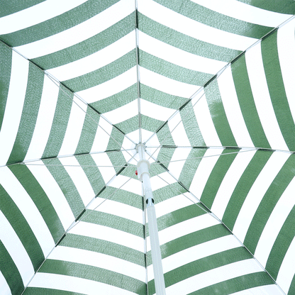 6FT Round Beach Umbrella with Tilt Mechanism, Outdoor UV Protection Sun Shaded Canopy with Push Button, Striped Green