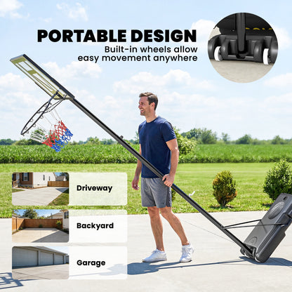 Soozier Basketball Hoop Stand Outdoor, 4.4–10 ft Single Hand Rotation Adjustable with Shatterproof Backboard & Weight Bag