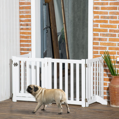 23.5"H Foldable Dog Gate with Door, 4 Panels Freestanding Pet Gate Barriers Indoor with Support Feet, Puppy Fence for Small Dogs, White