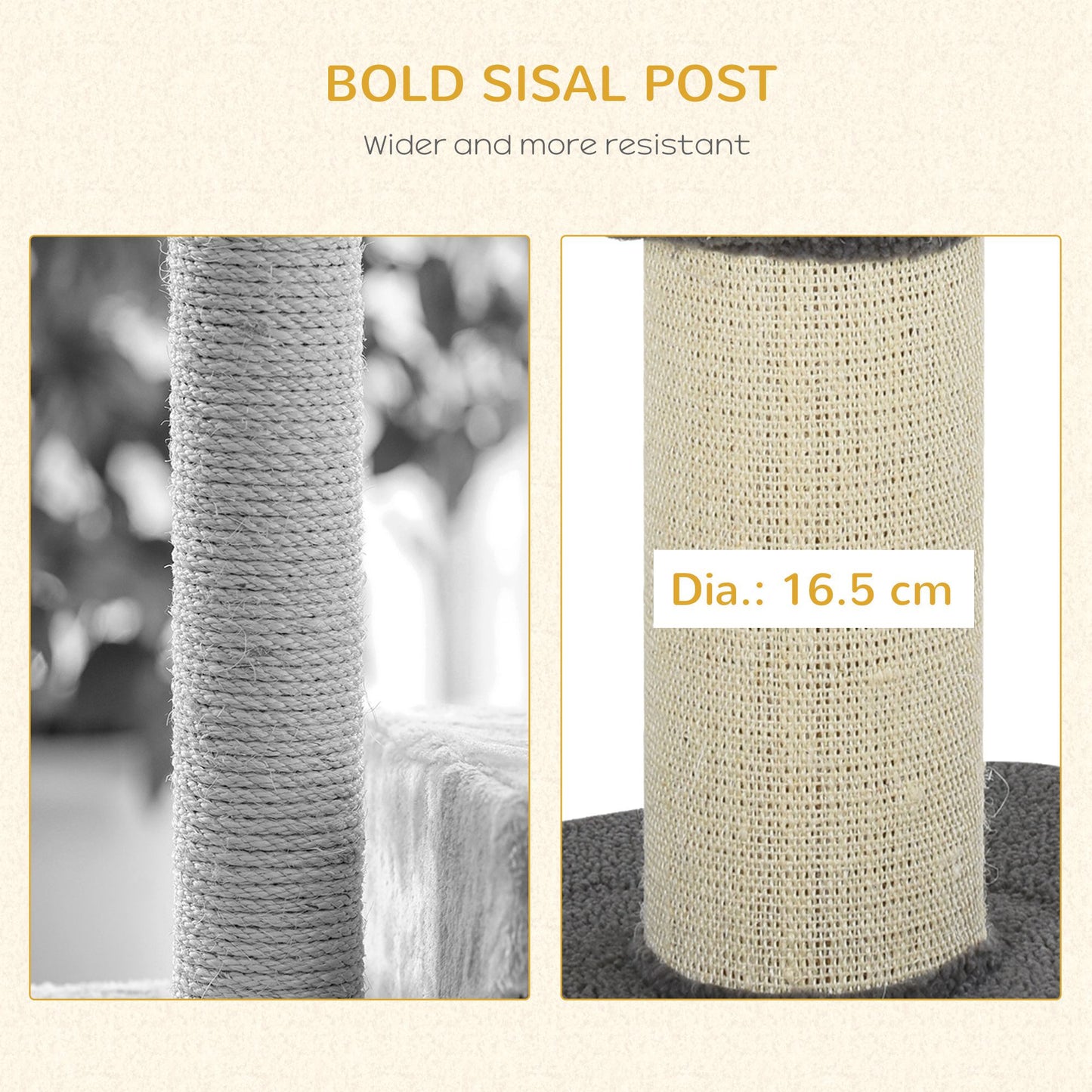 Cat Tree Kitty Tower with Sisal Mat Scratching Post, Cat Bed, Cushion, Perch, 18" x 18" x 36", Grey