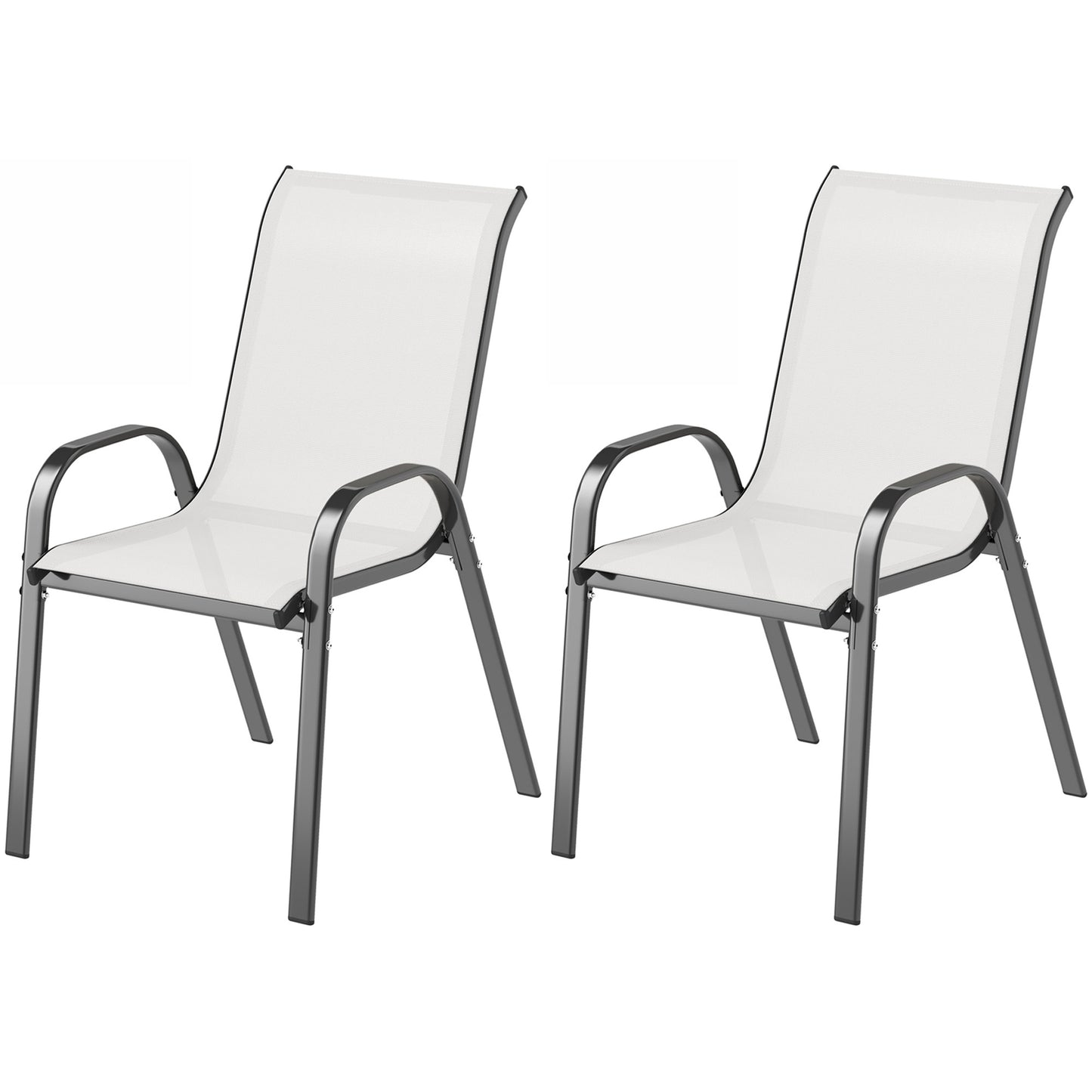 Set of 2 Outdoor Dining Chairs, Stackable Lawn Chairs with High Back, Breathable Mesh Seat for Garden Porch, Light Grey