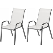 Set of 2 Outdoor Dining Chairs, Stackable Lawn Chairs with High Back, Breathable Mesh Seat for Garden Porch, Light Grey