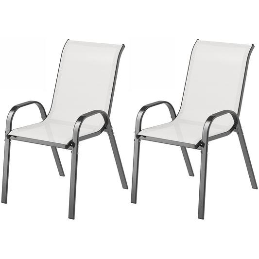 Set of 2 Outdoor Dining Chairs, Stackable Lawn Chairs with High Back, Breathable Mesh Seat for Garden Porch, Light Grey