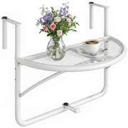 Adjustable Balcony Hanging Railing Table, Metal Mounting Mini Wall Desk Storage Rack, Outdoor Flower Stand Serving Table Half Round, White