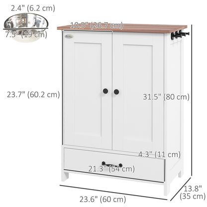Pet Food Storage Container Dog Feeding Station w/ Adjustable Panel, Hooks, for Medium Sized Dogs, White