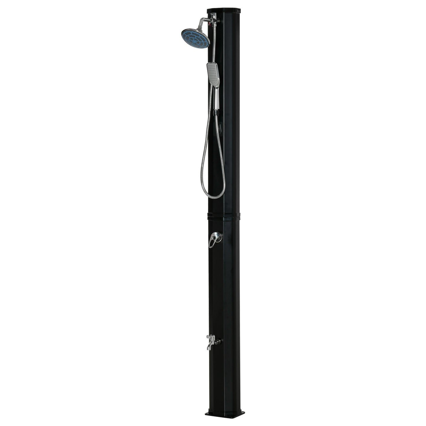 7ft Outdoor Solar Heated Shower with 360 Rotating Shower Head, Foot Shower Faucet, Temperature and Pressure Adjustable