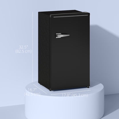 Retro Mini Fridge, 3.1 Cu. Ft Single Door Compact Refrigerator with Adjustable Thermostat, 2 Glass Shelves, Black