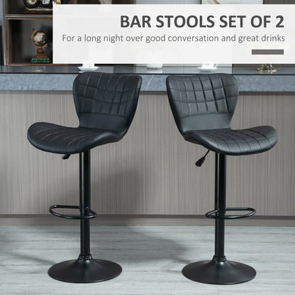 Bar Stools Set of 2, Adjustable Height Swivel Bar Chairs, PU Leather Upholstered Kitchen Counter Stools with Wide Seat, Back and Footrest, Black