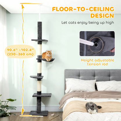 8.5ft Cat Climbing Tree 5-Tier Kitty Activity Center with Scratching Post Dark Grey