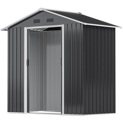 6.5x3.5ft Metal Garden Storage Shed for Outdoor Tool Storage with Double Sliding Doors and Vents, Dark Grey