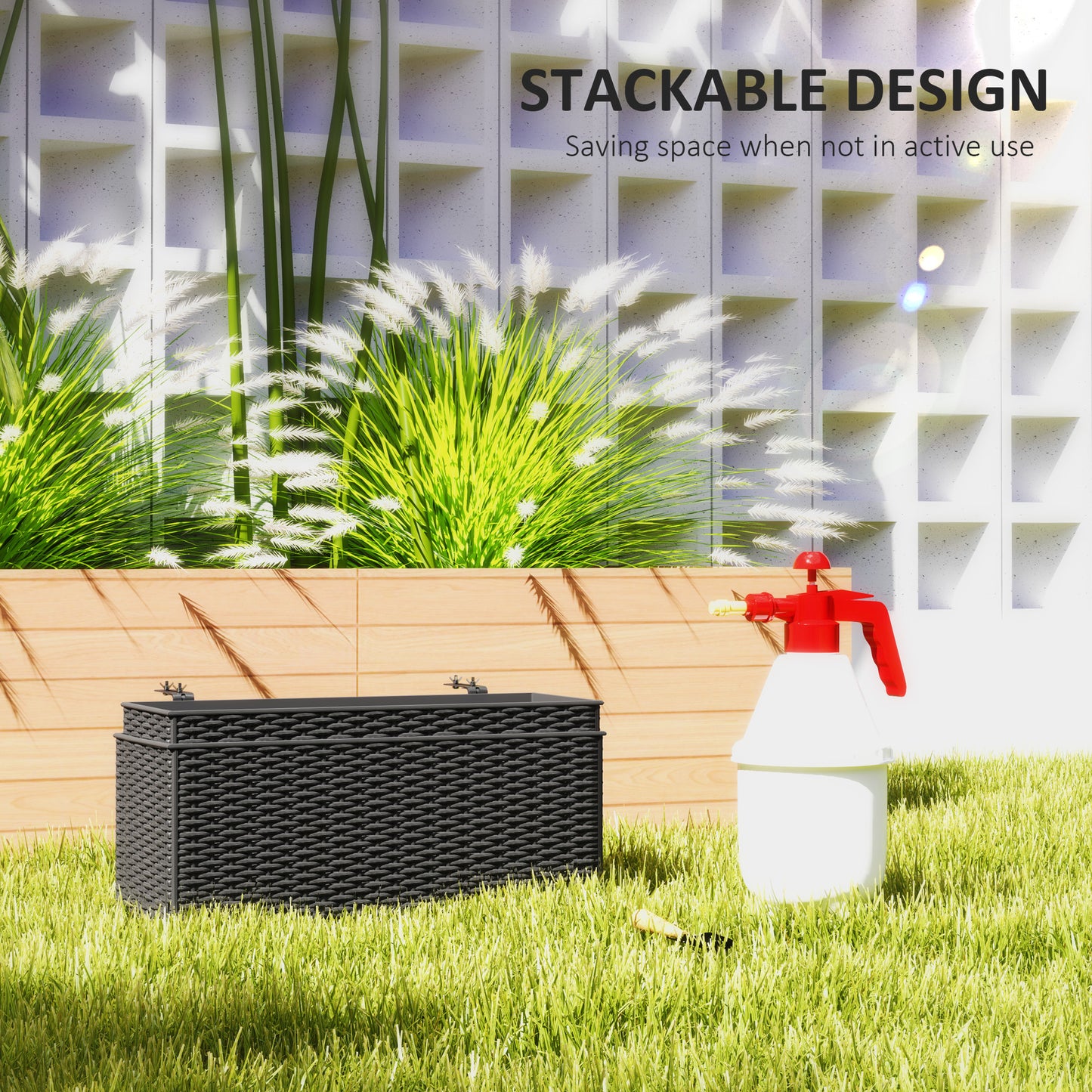 2 Pack 20 Inch Hanging Flower Pots, Railing Planter Box for Fence, Garden, Rattan Look, Black