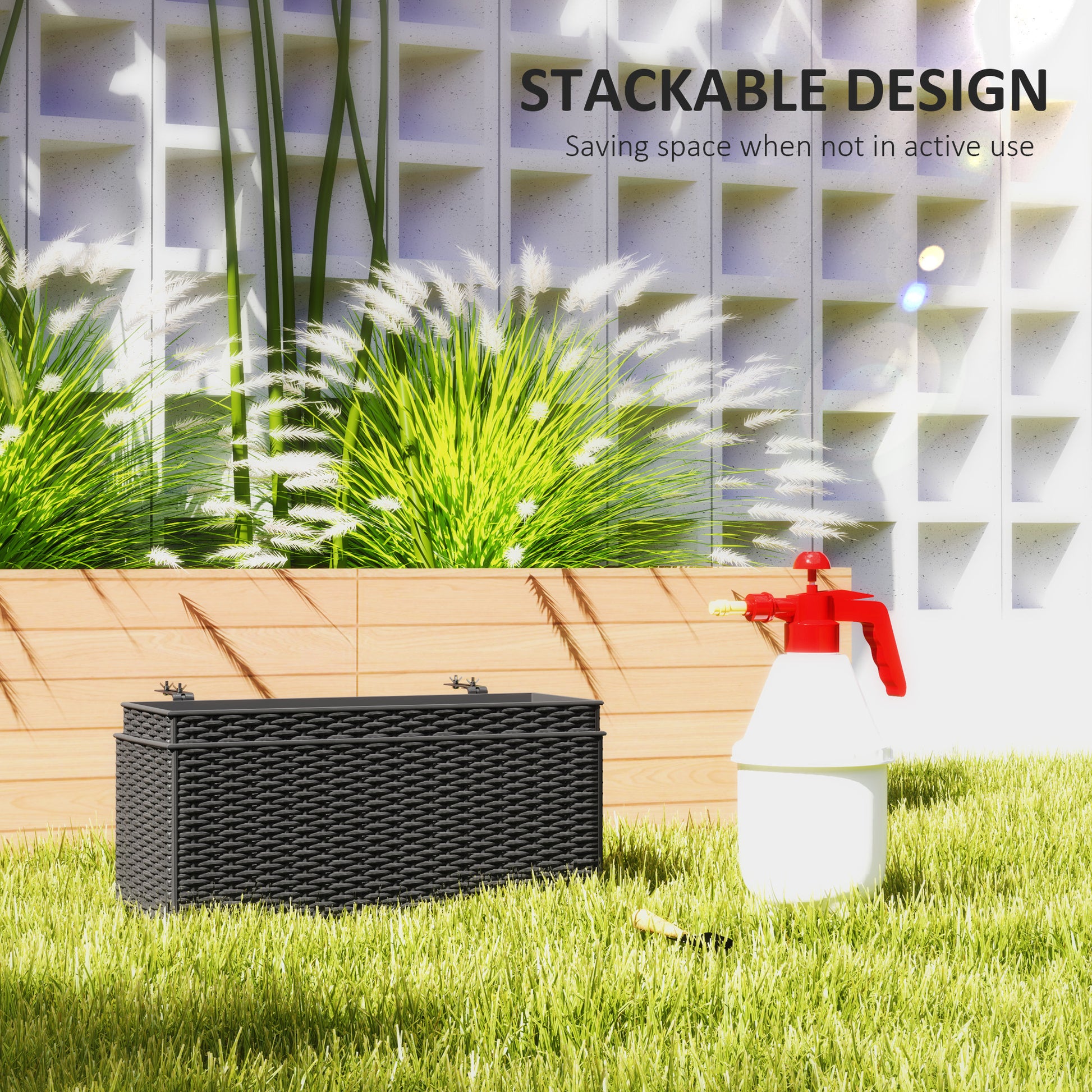 2 Pack 20 Inch Hanging Flower Pots, Railing Planter Box for Fence, Garden, Rattan Look, Black