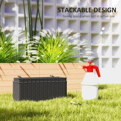 2 Pack 20 Inch Hanging Flower Pots, Railing Planter Box for Fence, Garden, Rattan Look, Black
