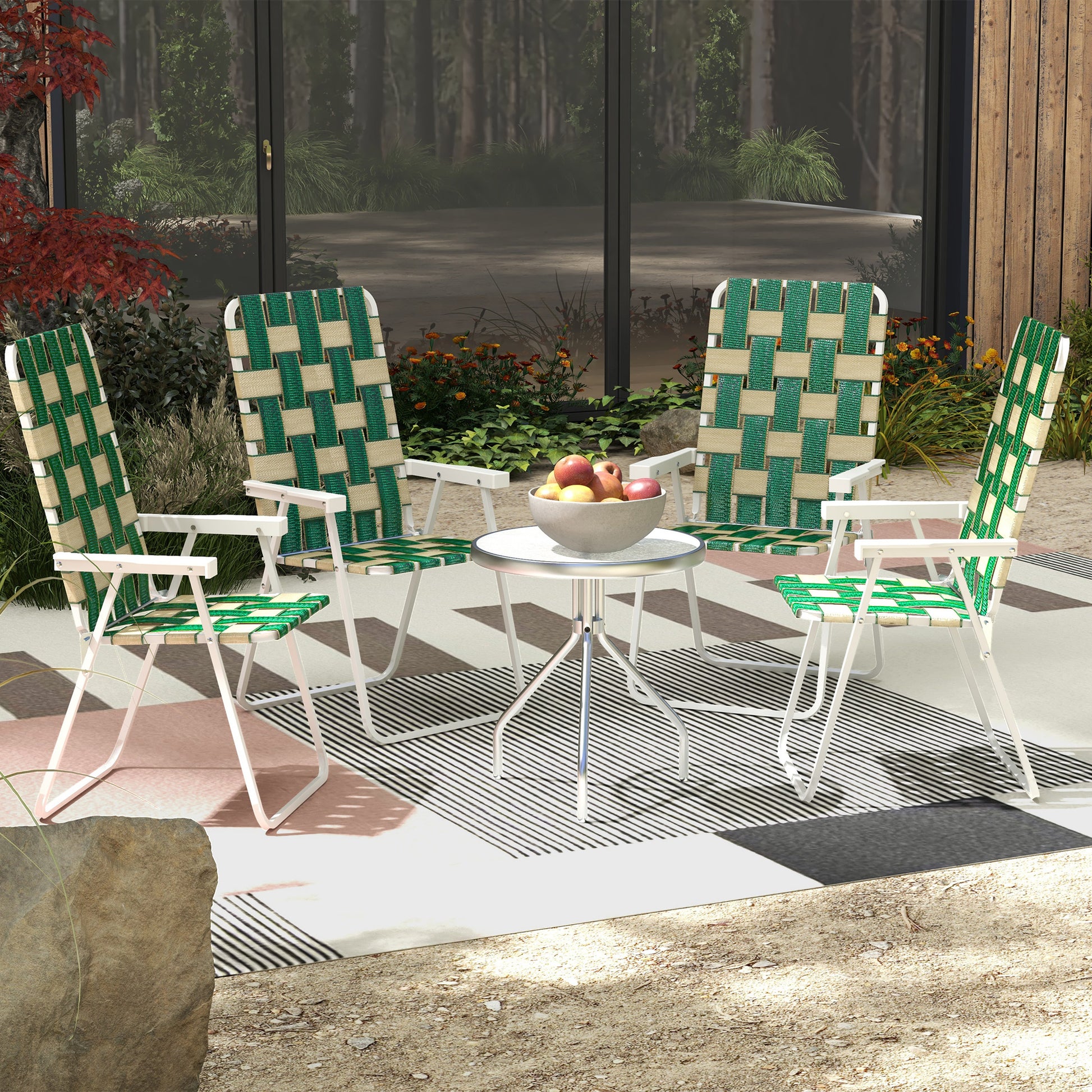 Set of 4 Folding Patio Chairs, Portable Chair Set with Armrests for Camping, Garden, Pool, Beach, Green