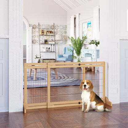 41"-71" Wooden Freestanding Pet Gate with Support Feet, for Small Medium Dogs, Natural