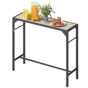 Bar Height Outdoor Table with Built-In Bottle Opener, Patio Bar Table with Wood Grain Plastic Top, 47.2" x 15" x 39"