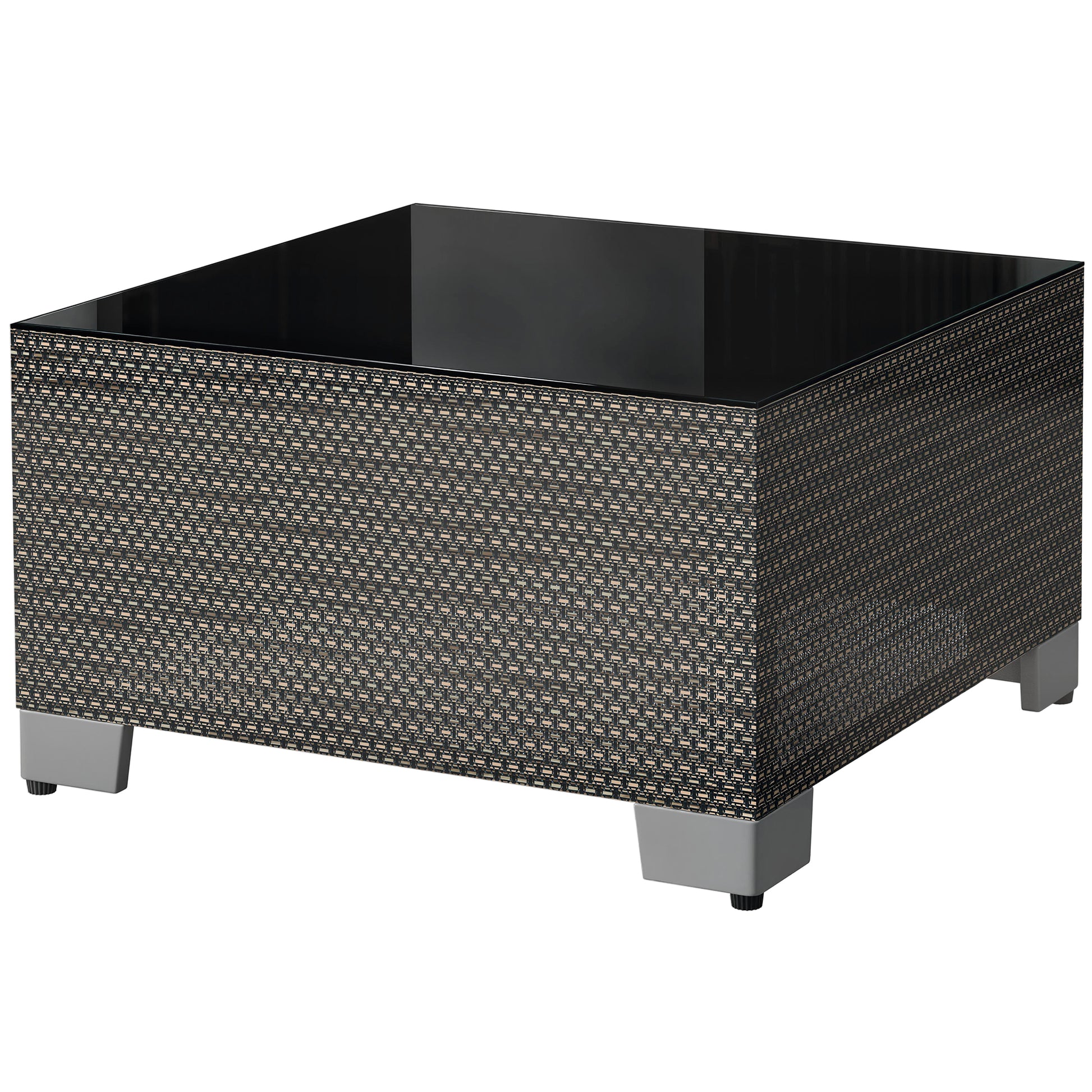 21.7" Square Patio Table, Small Outdoor Patio Coffee Side End Table with Tempered Glass Top, Black