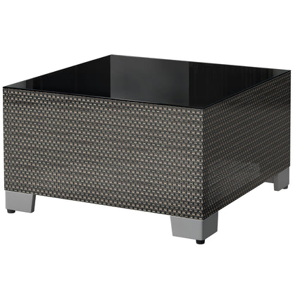 21.7" Square Patio Table, Small Outdoor Patio Coffee Side End Table with Tempered Glass Top, Black