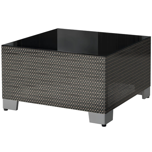 21.7" Square Patio Table, Small Outdoor Patio Coffee Side End Table with Tempered Glass Top, Black