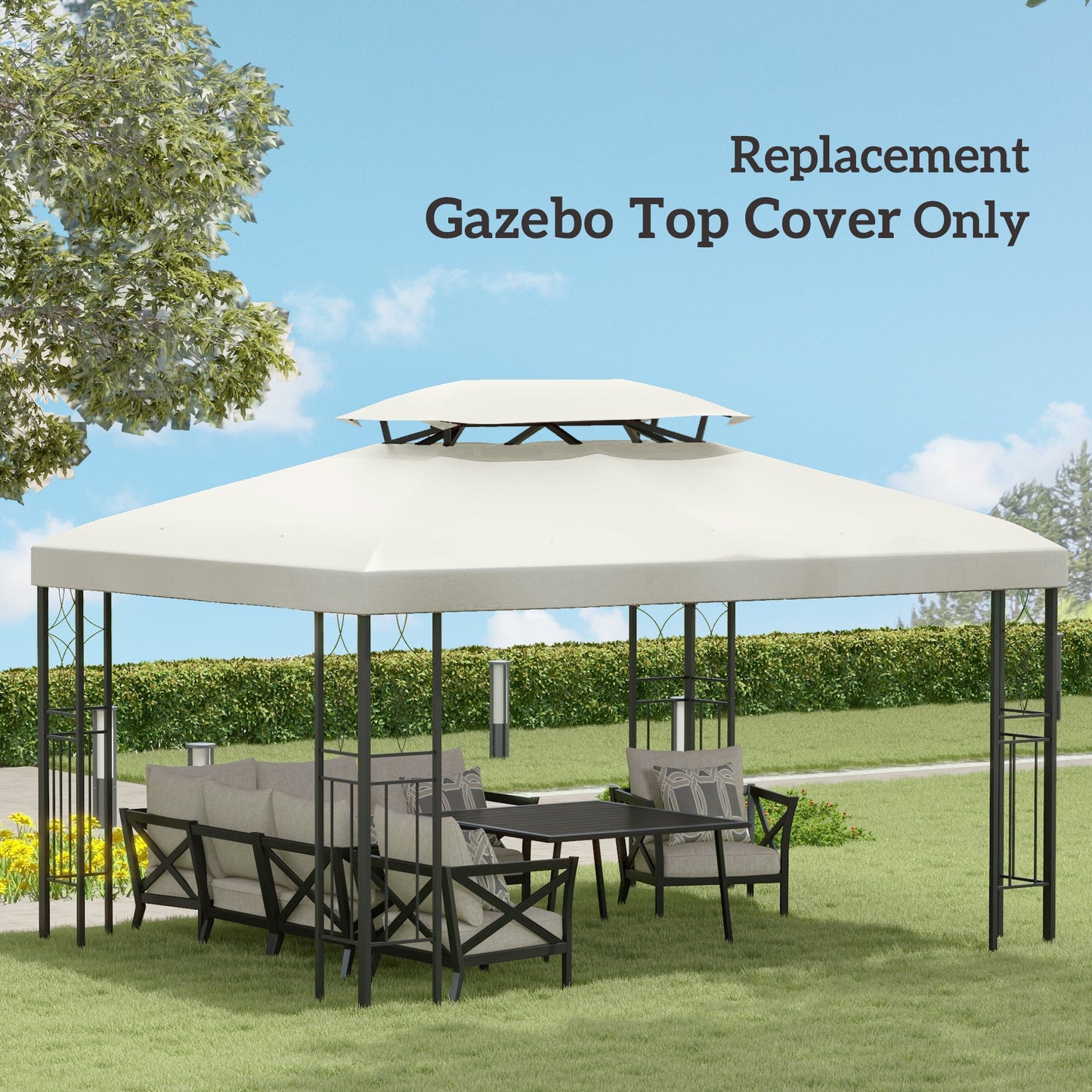 13' x 10' Gazebo Replacement Canopy 2 Tier Top UV Cover Pavilion Garden Patio Outdoor, Cream White (TOP ONLY)
