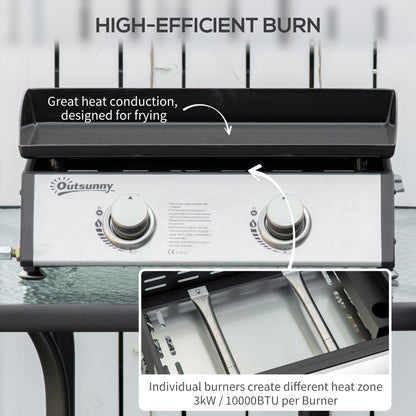 2 Burner Liquefied Gas Grill, Portable Tabletop BBQ Grill, for Camping, Picnic, Silver