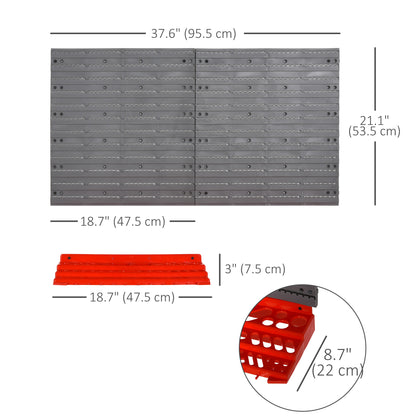 54 Piece Plastic Pegboard Panels, Peg Board with Accessories, Shelf Tool Organizer, Wall Mounted DIY Garage Storage with 50 Hooks, Red