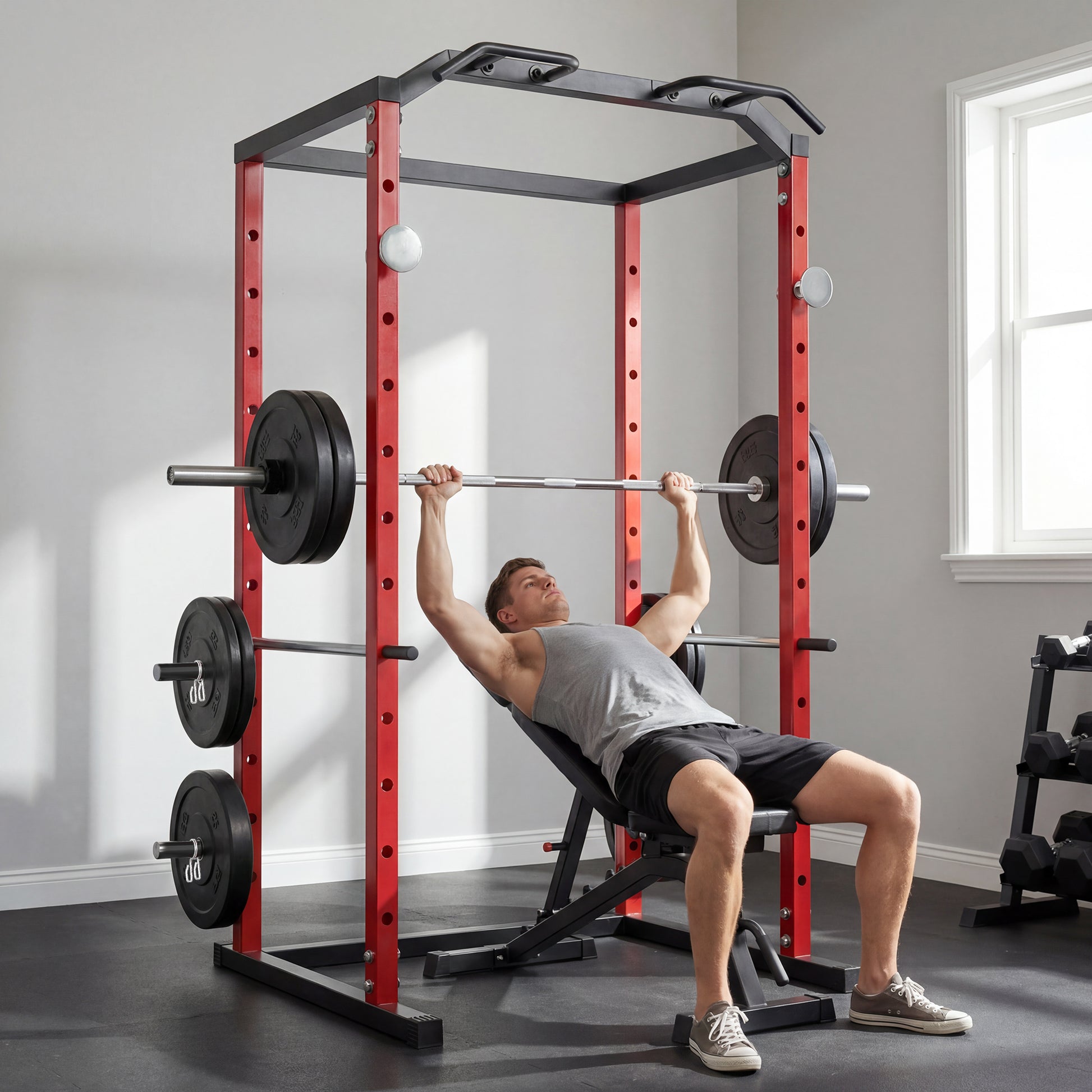 Soozier Power Cage, 1000 lbs Capacity Power Rack with Adjustable Height, Squat Rack for Home Gym Strength Training