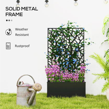 Metal Raised Garden Bed with Privacy Panel, Freestanding or Wall Mounted Outdoor Planter Box for Garden, Patio