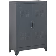 Metal Storage Cabinet, Industrial Sideboard Buffet Cabinet with 2 Louvered Doors, Adjustable Shelves, Grey