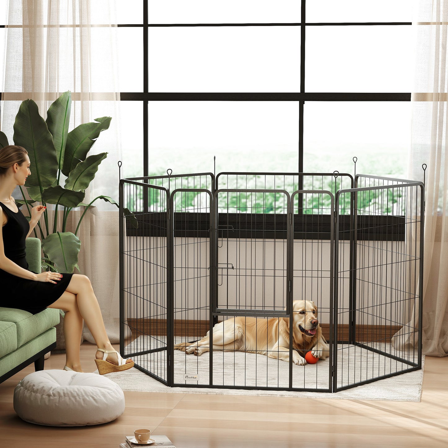 Heavy Duty Dog Playpen with Door for Large Dogs, 6 Panels, 39"H