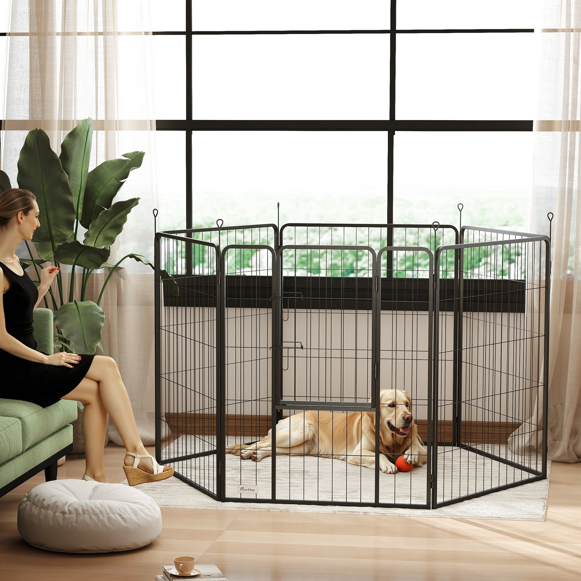 Heavy Duty Dog Playpen with Door for Large Dogs, 6 Panels, 39"H