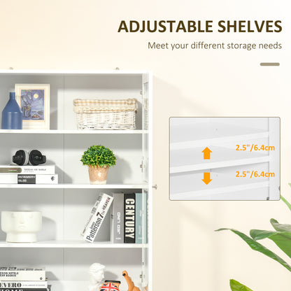 71" Bookcase Storage Cabinet with Doors, Modern Tall Bookshelf with 2 Adjustable Shelves, Display Unit for Study, Living Room, Home Office, White