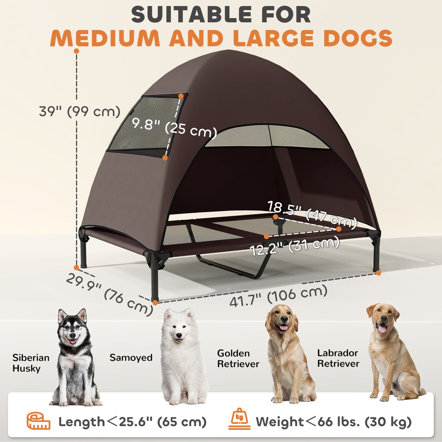 Elevated Dog Bed with Canopy Raised Dog Bed Washable Mesh Steel Frame 41.7" x 29.9" x 39" Coffee