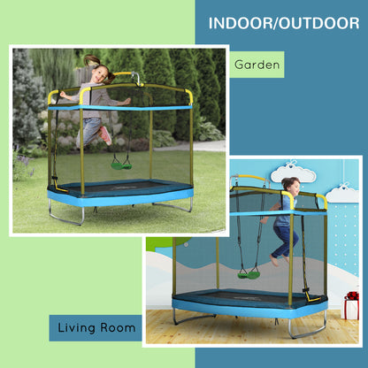 Qaba 6.9FT Kids Trampoline with Safety Net, Gymnastics Bar, Swing, Toddler Trampoline for 3-6 Years Old Indoor/Outdoor