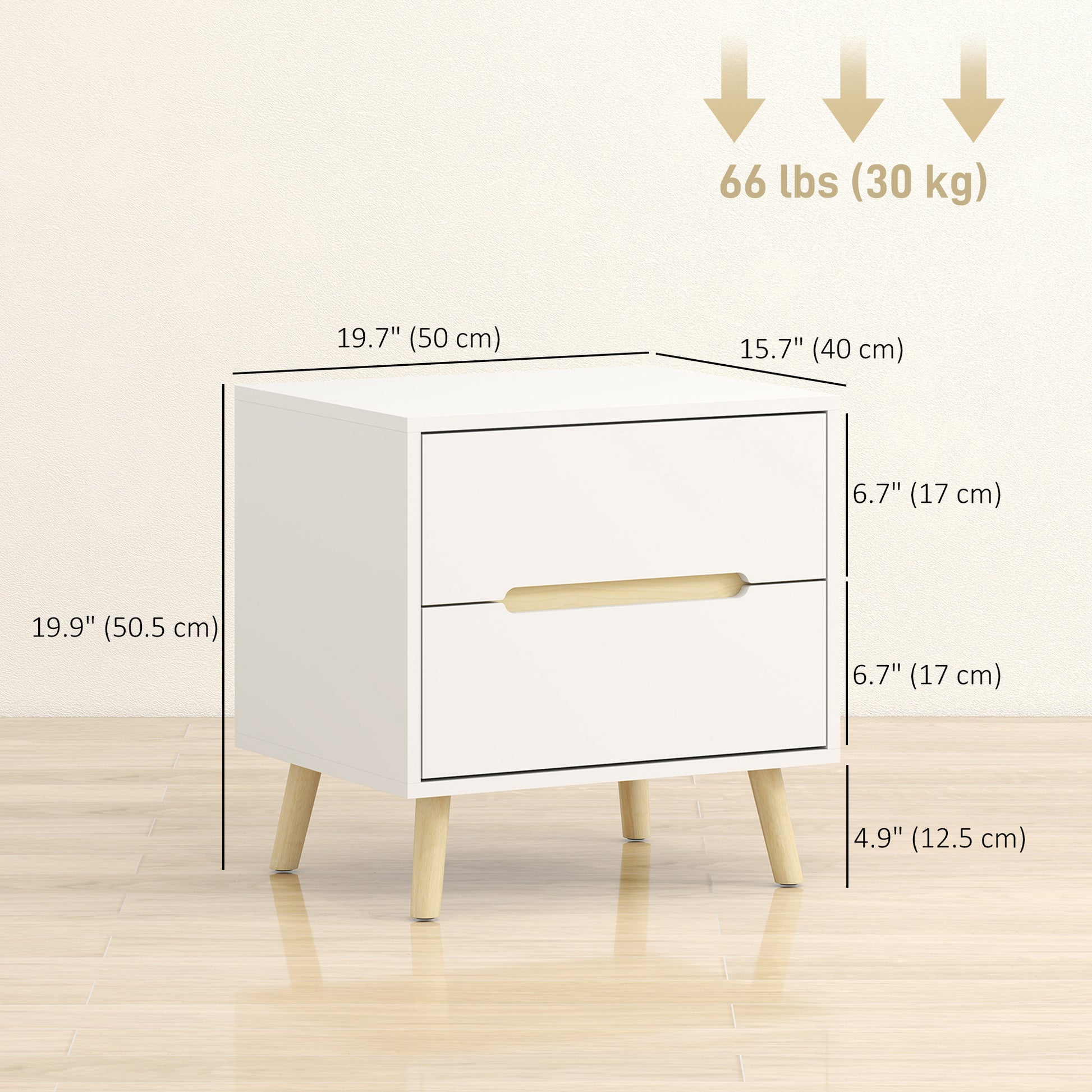 Nightstands Set of 2, Bedside Table with 2 Drawers, Modern Side End Table with Solid Wood Legs for Bedroom, White