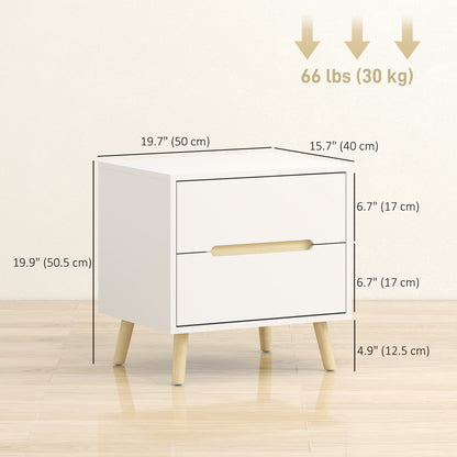 Nightstands Set of 2, Bedside Table with 2 Drawers, Modern Side End Table with Solid Wood Legs for Bedroom, White