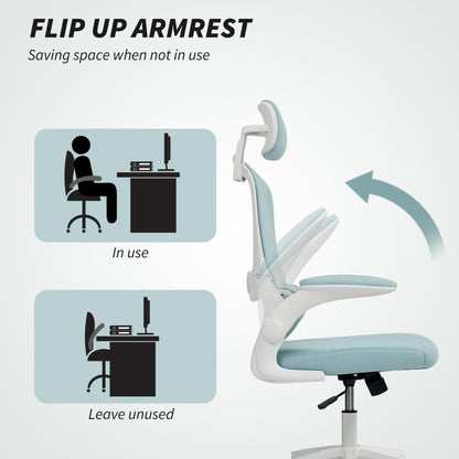 Ergonomic Mesh Office Chair, High Back Desk Chair with Rotatable Headrest, Flip-Up Armrests, Lumbar Support, Light Green