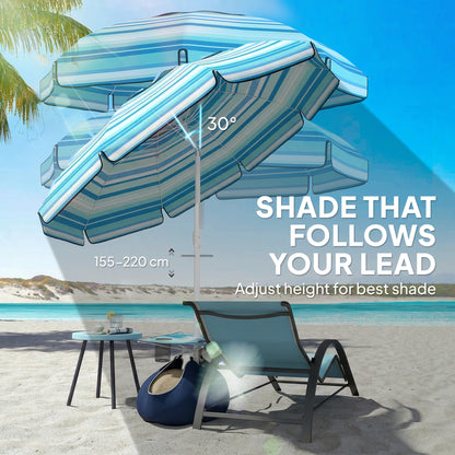 6 ft Portable Beach Umbrella with Foldable Table, Tilting Outdoor Sun Shade with Sand Anchor, Sandbag, Dark Blue