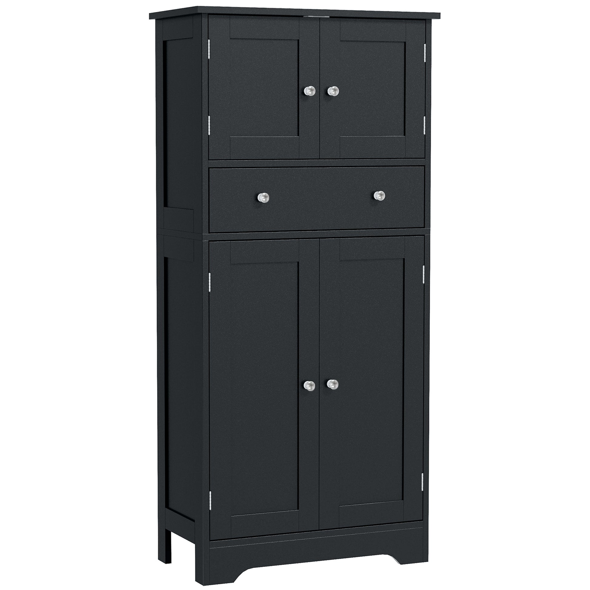 50.5" Kitchen Storage Cabinet, Modern Kitchen Pantry Cabinet with 4 Doors, Drawer, Adjustable Shelf, Black