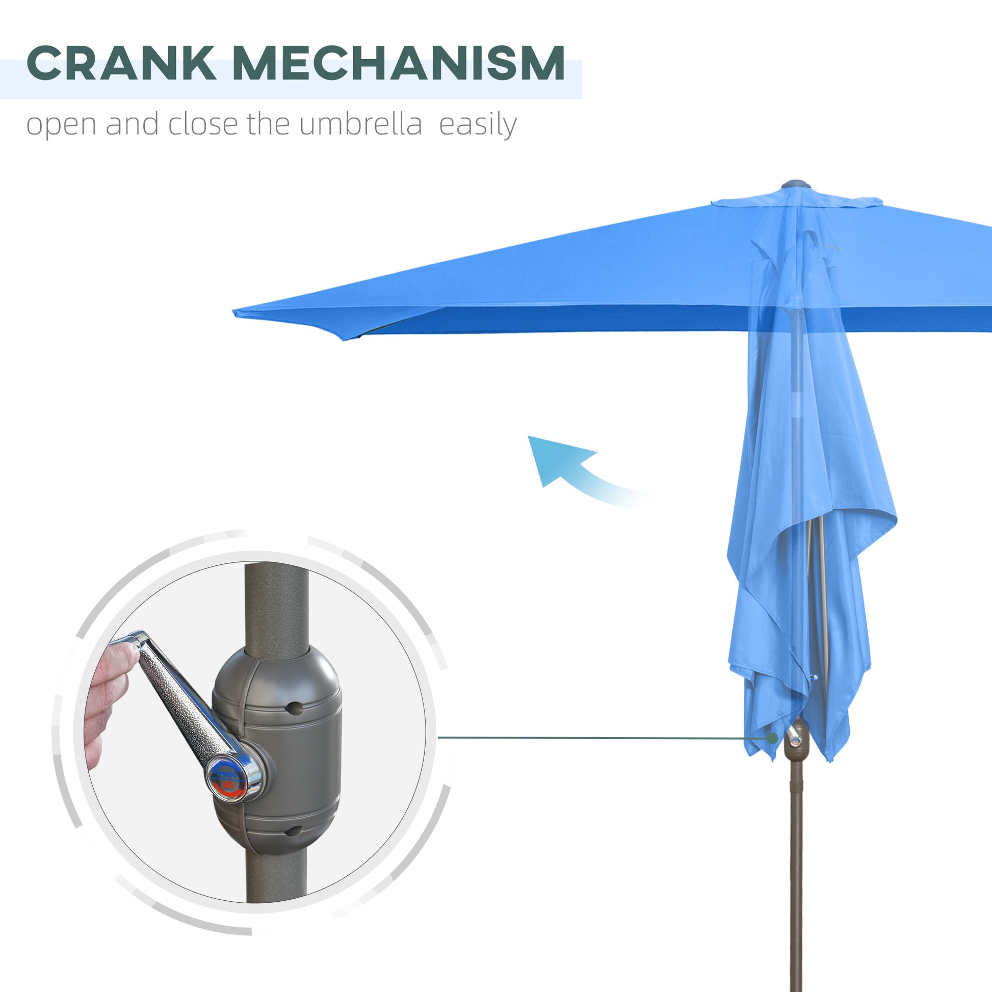 6.5x10ft Patio Umbrella, Rectangle Market Umbrella with Aluminum Frame and Crank Handle, Garden Parasol Outdoor Sunshade Canopy, Blue