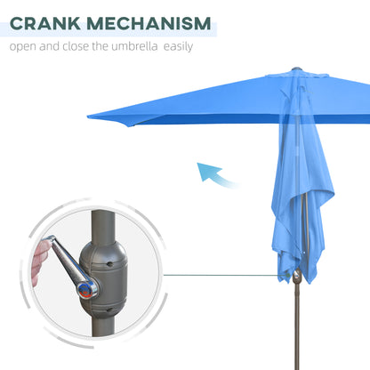 6.5x10ft Patio Umbrella, Rectangle Market Umbrella with Aluminum Frame and Crank Handle, Garden Parasol Outdoor Sunshade Canopy, Blue