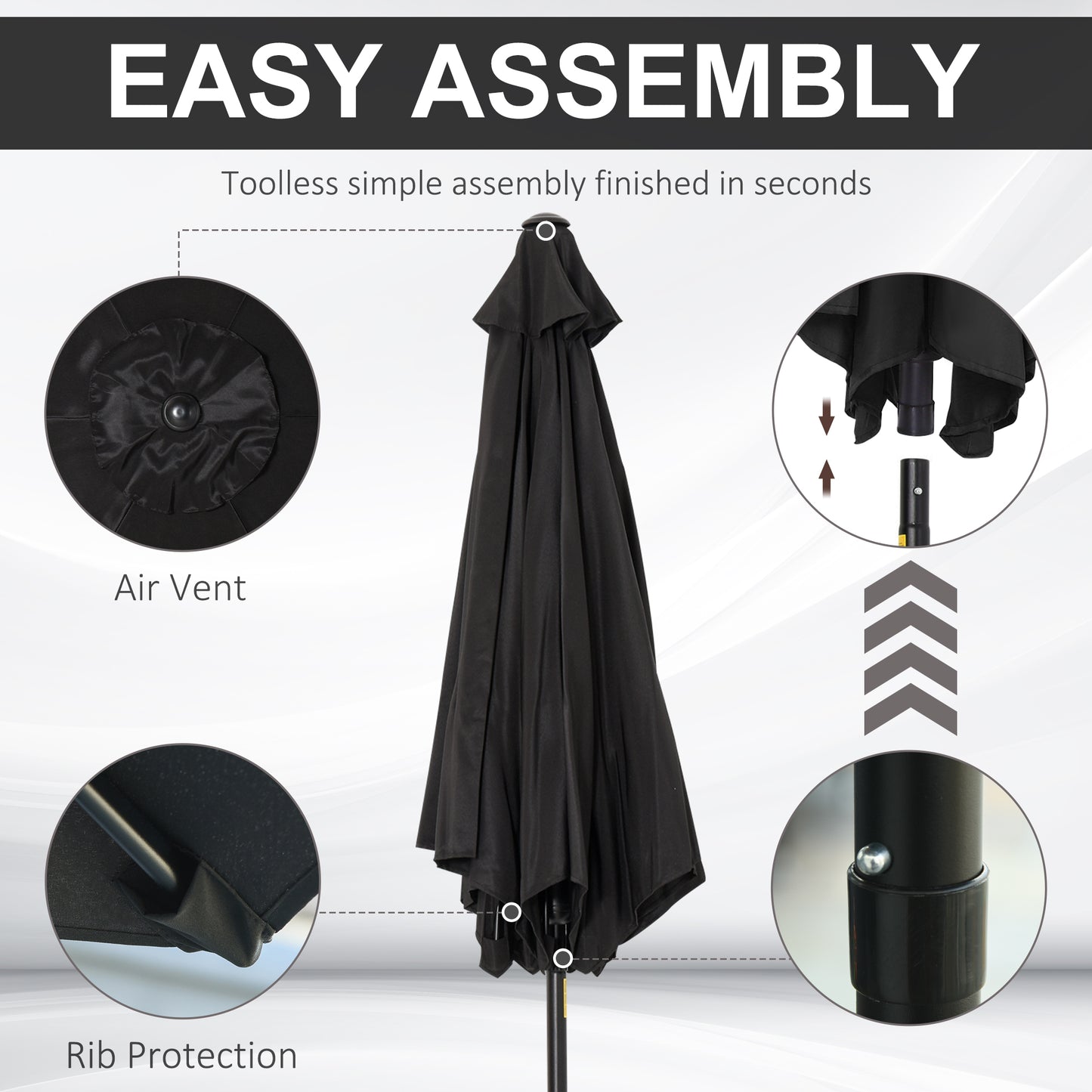 8.5' Round Aluminum Patio Umbrella Garden Parasol Market Sunshade Tilt Canopy w/ 6 Ribs, Crank Handle, Black