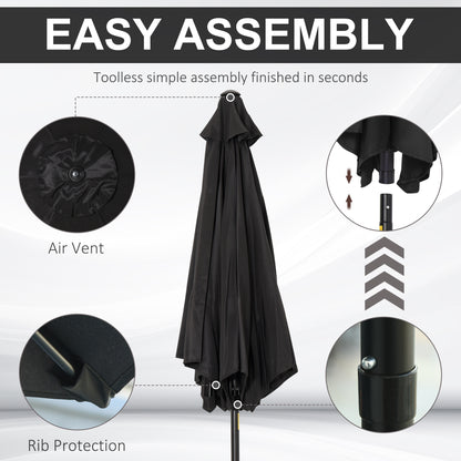 8.5' Round Aluminum Patio Umbrella Garden Parasol Market Sunshade Tilt Canopy w/ 6 Ribs, Crank Handle, Black